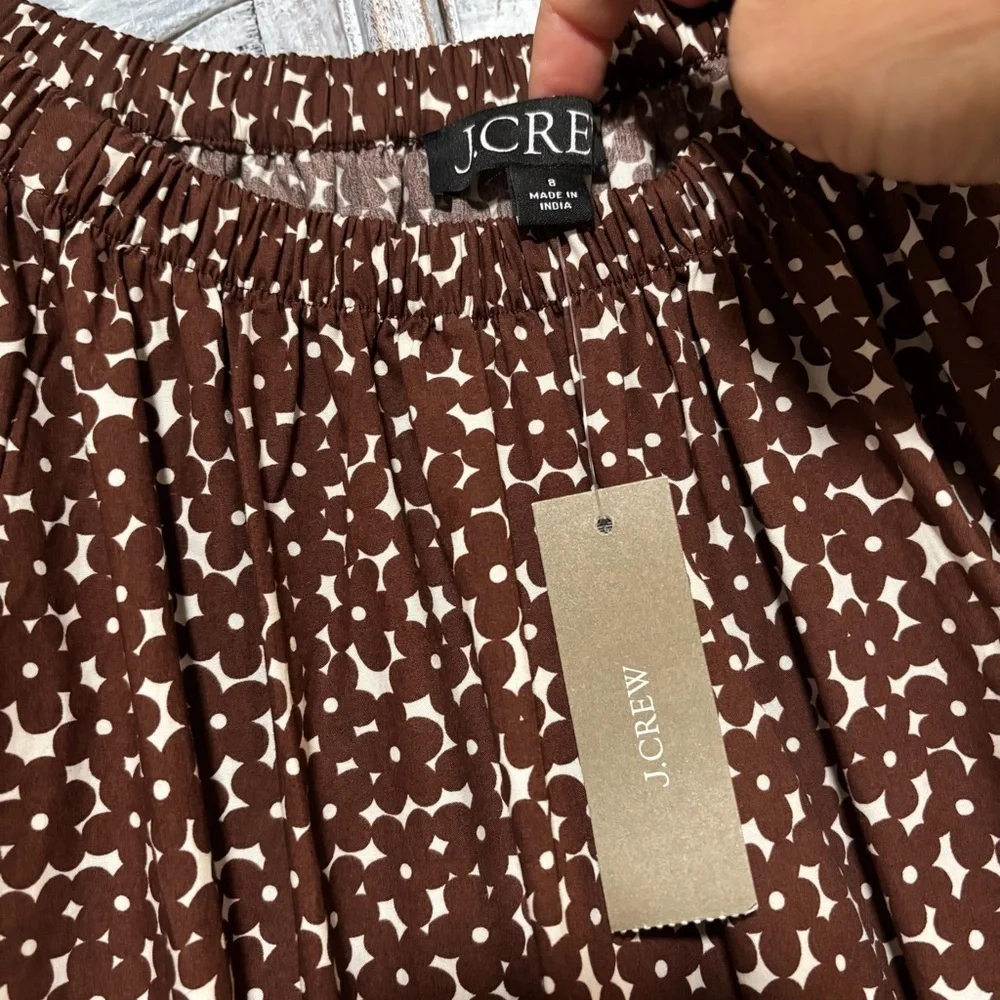 NEW J. Crew Drop Waist Cotton Poplin Mini Mocha Floral Dress